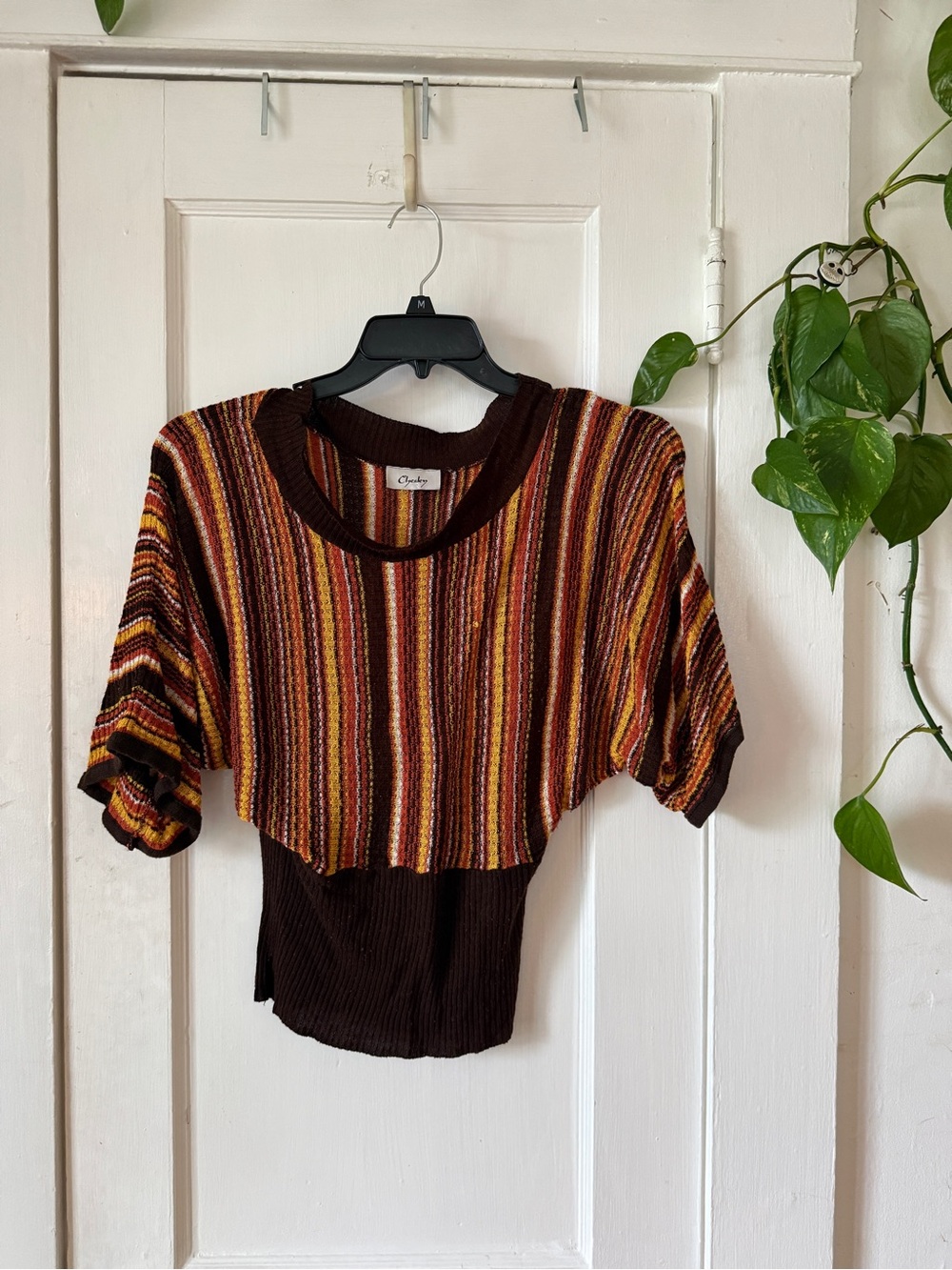 Chesley Striped Cropped Knit Top in Brown, Yellow & Orange